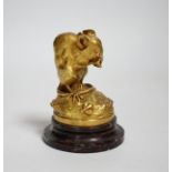 After Theophile Hingre, a small gilt bronze model of a mouse, raised on marble base, 8cm high