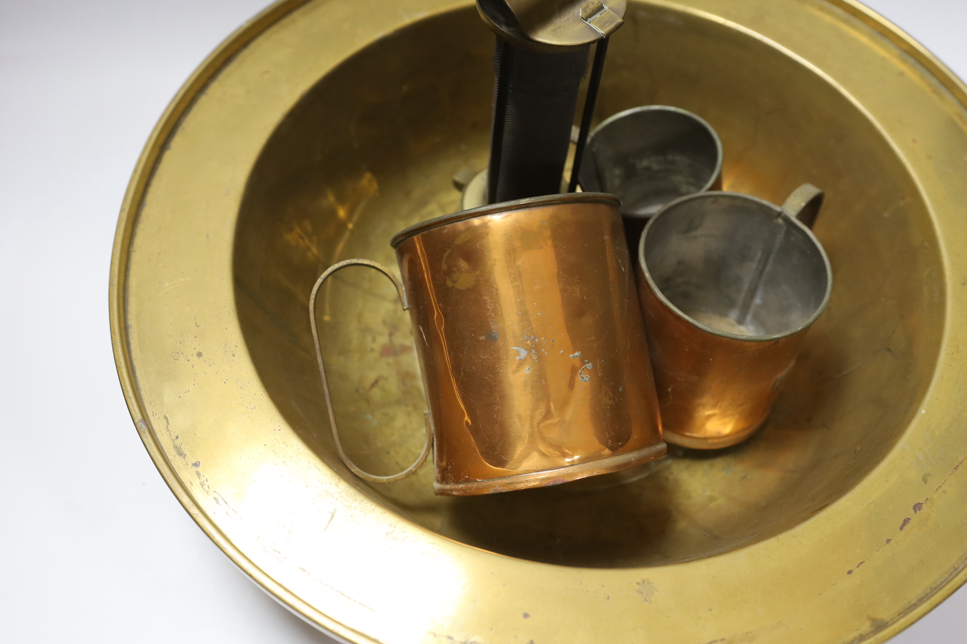 A miner's brass Davy lamp, signed E.Thomas & Williams, a large brass bowl and three graduated copper - Image 2 of 5