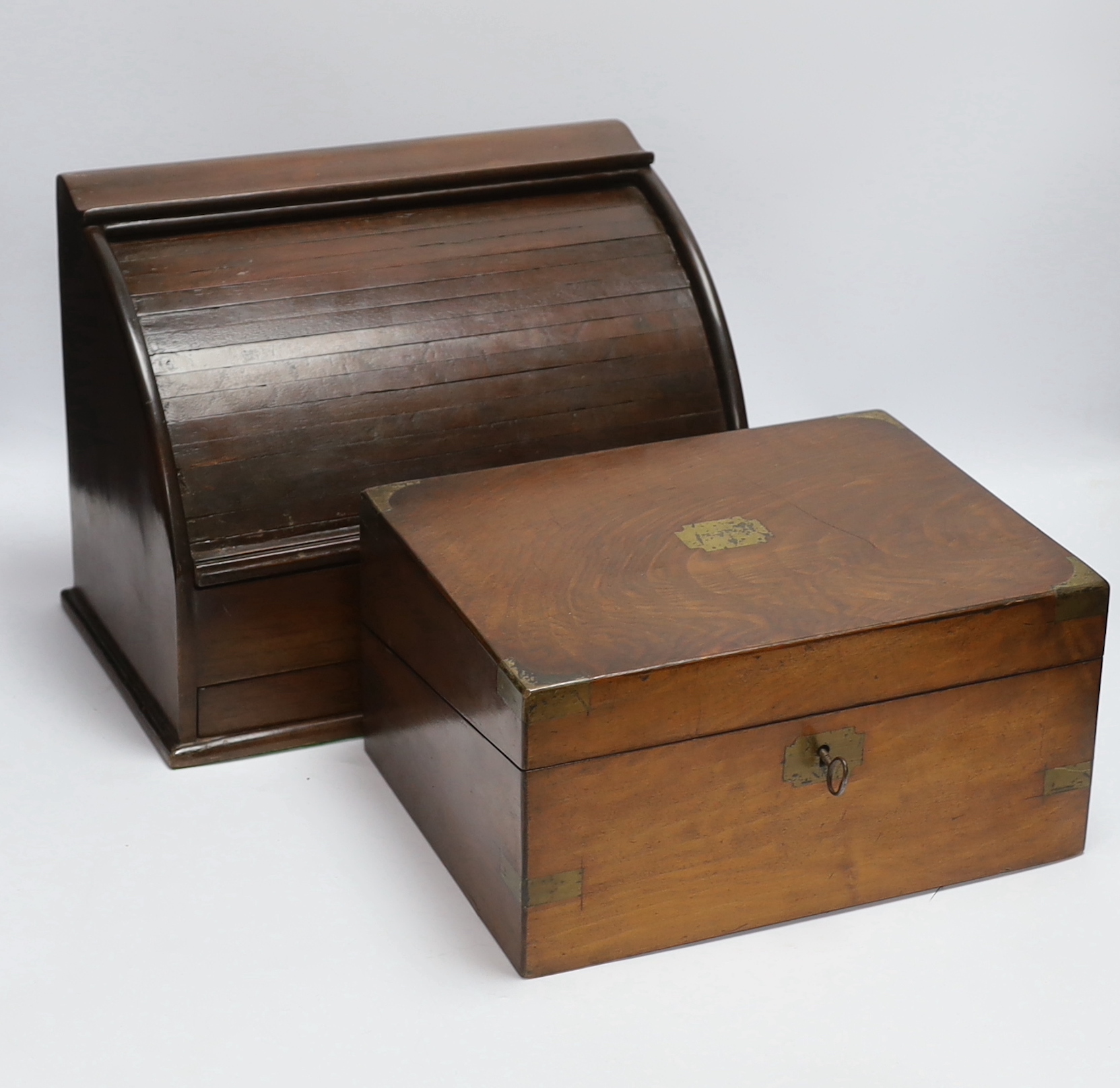 A tambour stationery box and a walnut writing slope, widest 34.5cm