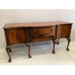 A Chippendale Revival mahogany serpentine sideboard, width 182cm, depth 66cm, height 90cm