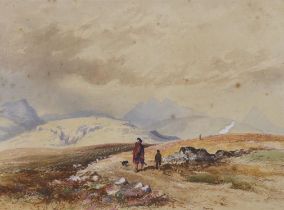 Edward Martindale Richardson (1810-1874), watercolour, Mountainous landscape with figures, details