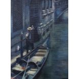 J Baron, oil on canvas board, Venetian canal with gondola, signed, 59 x 44cm