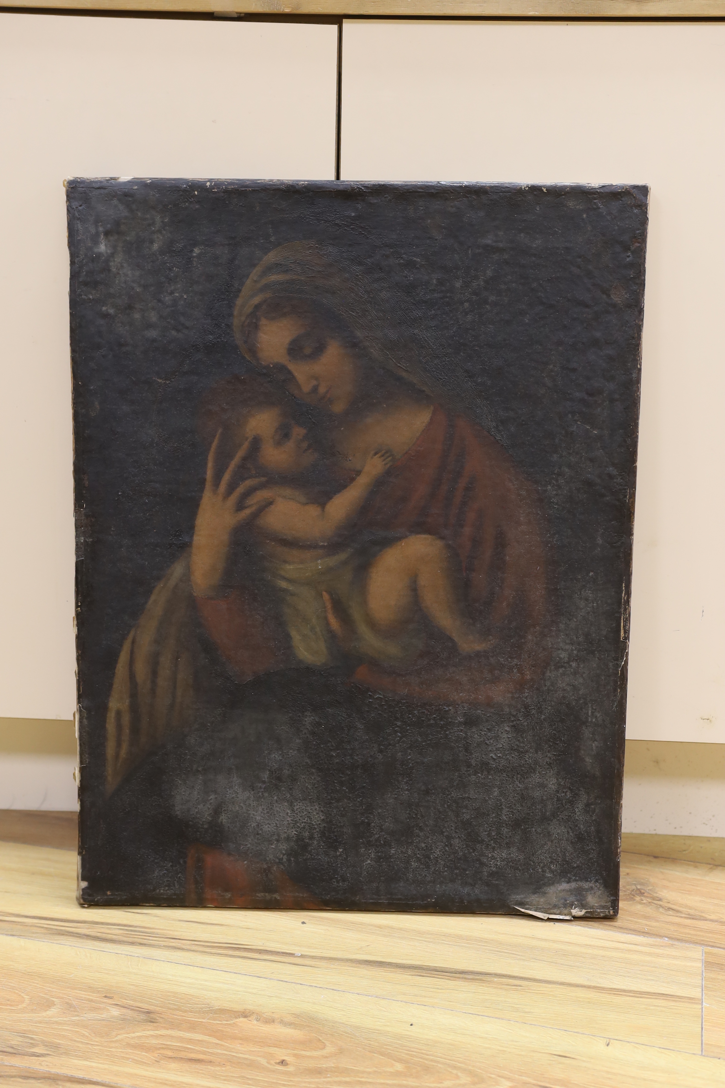 19th century, Italian School, oil on canvas, Madonna and child, unsigned, unframed, 67 x 51cm - Image 2 of 3