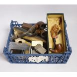 Sundry items and collectables including Dunhill and DuPont lighters, pipes with silver banding,