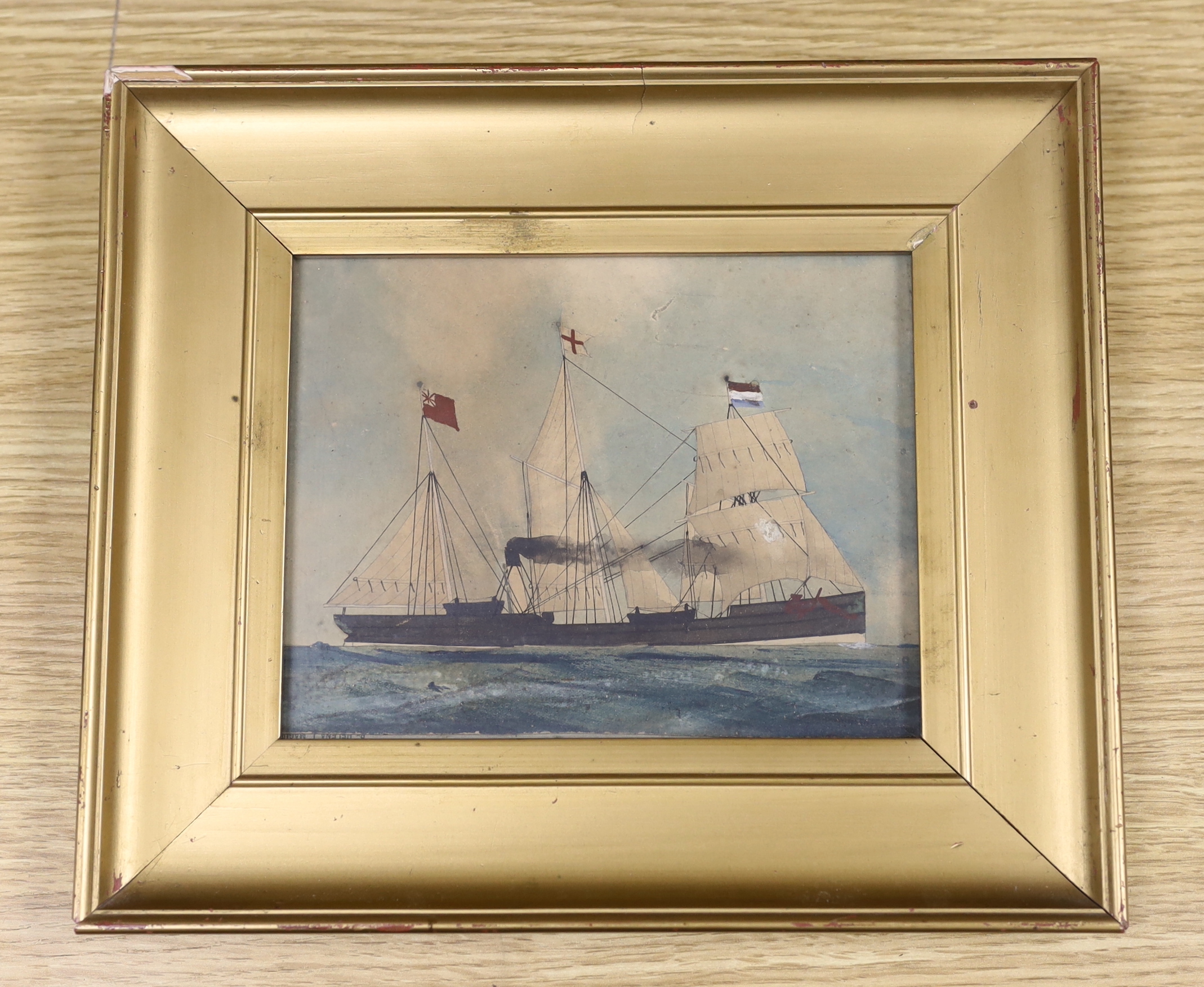 Mid 19th century, Naive English School, watercolour on card, A three masted coastal trader, 13 x - Image 2 of 3