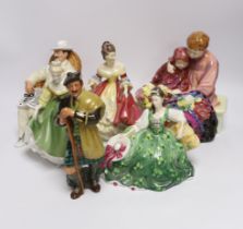 Six various Royal Doulton figures - Southern Belle, Taking Things Easy, Fair Lady, The Laird,