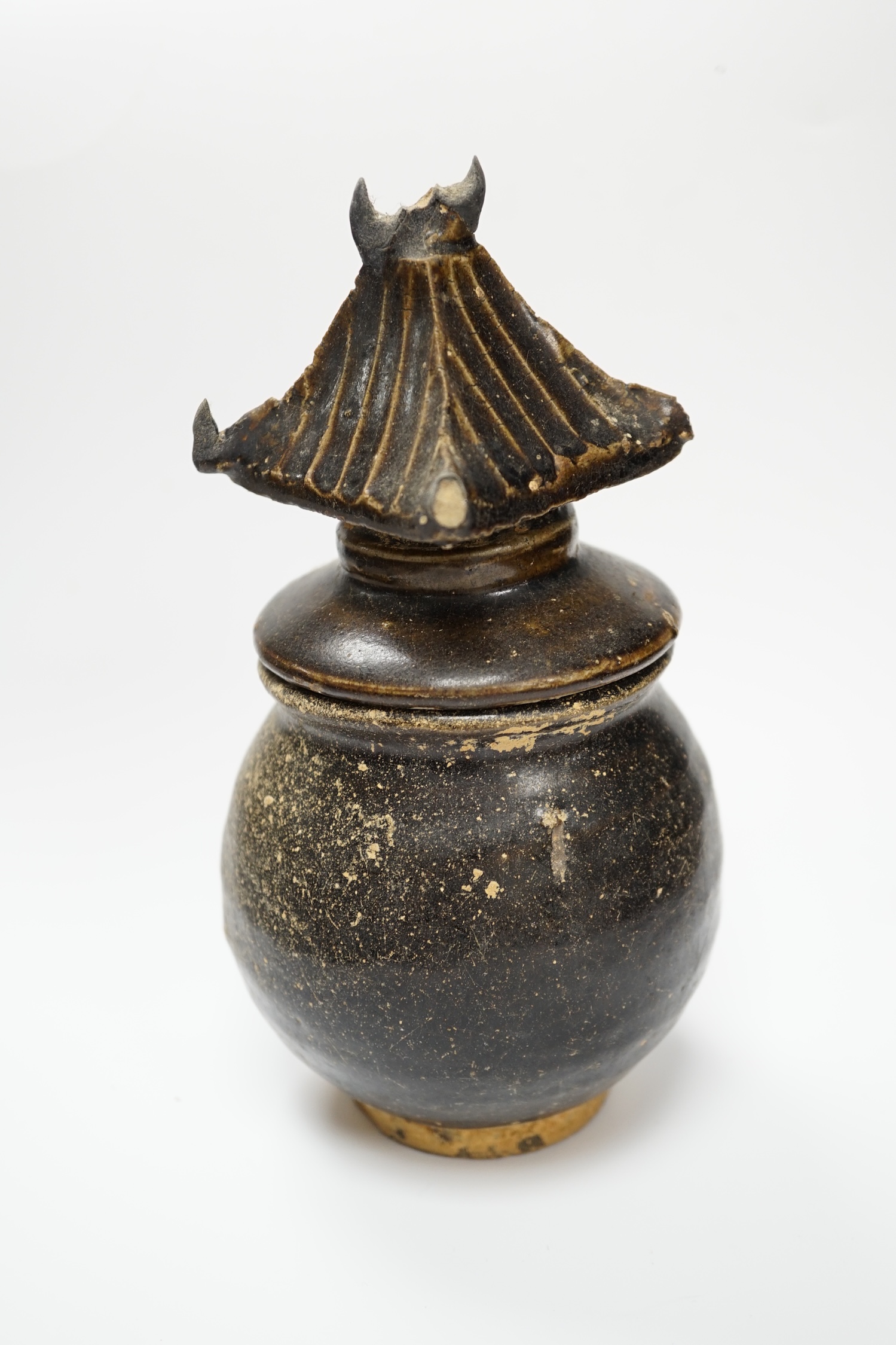 A Khmer brown glazed jar and cover, Cambodia, 12th century, 18cm - Image 2 of 5