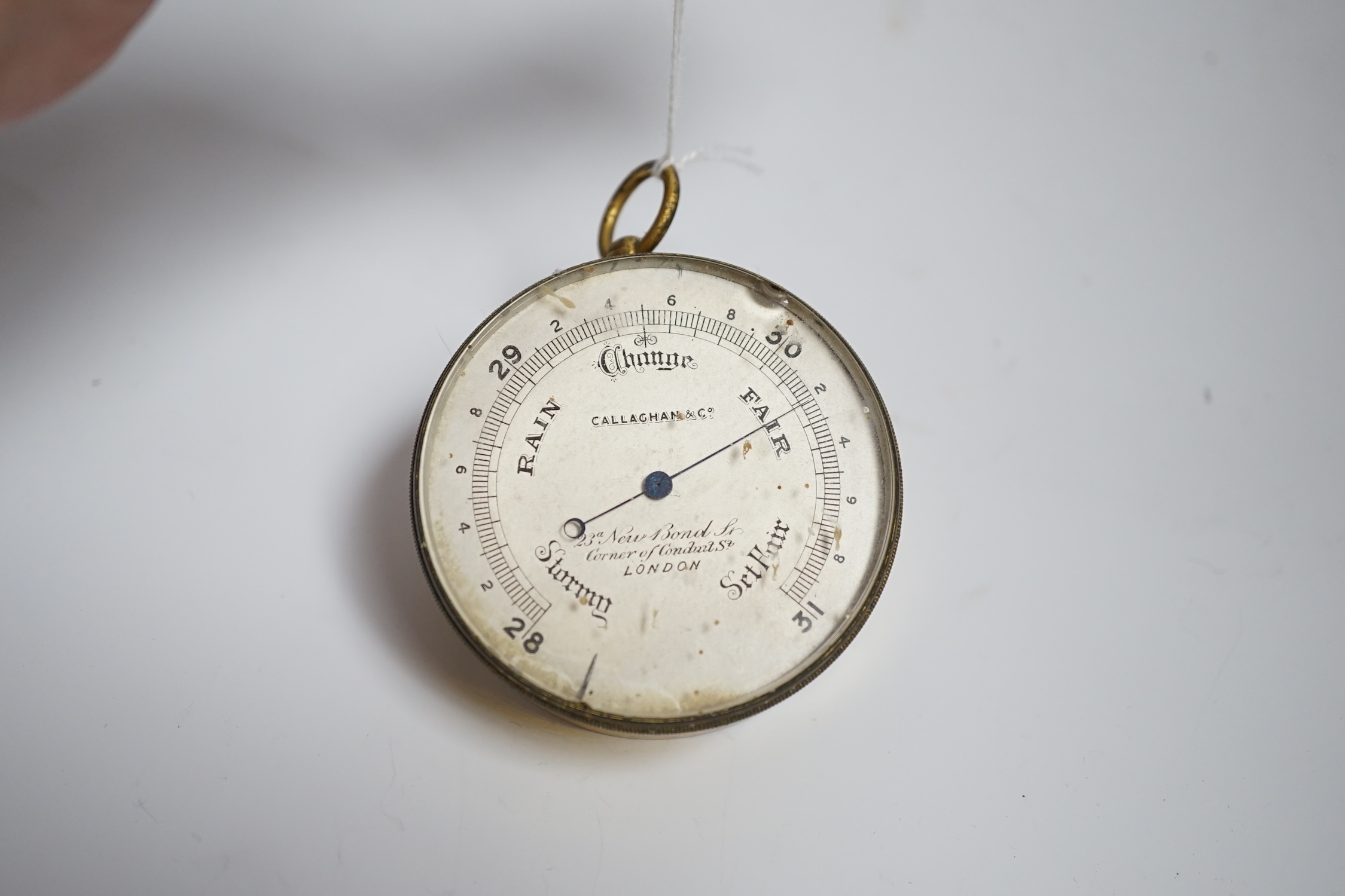 A gilt metal circular pocket barometer by Gallagher and Co., New Bond Street, London (lacks case) - Image 5 of 5