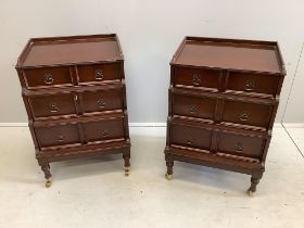 A pair of reproduction mahogany small chests, one with filing drawer, width 48cm, depth 43cm, height