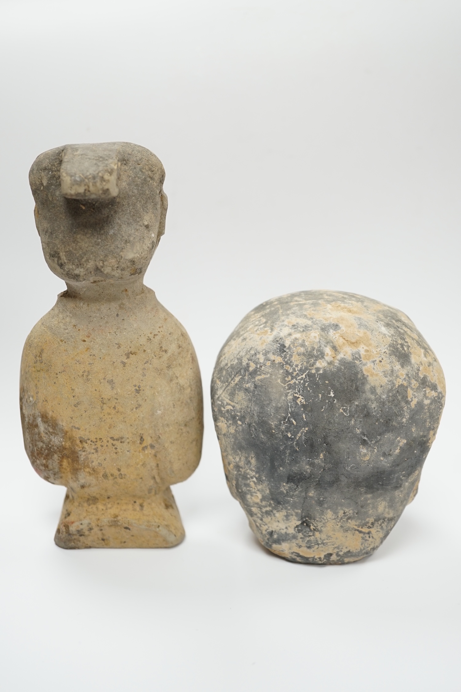 A Chinese grey pottery head and a bust, Han dynasty, tallest 17cm - Image 5 of 5