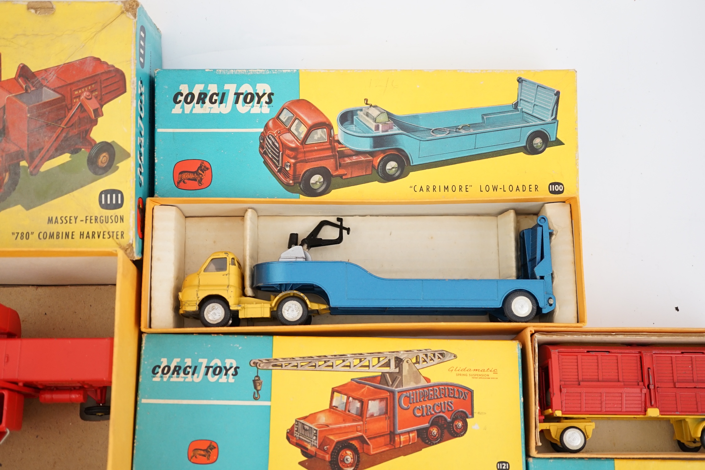 Seven boxed Corgi Toys and Major Toys; a Carrimore Low-Loader (1100), a Massey-Ferguson “780” - Image 3 of 7