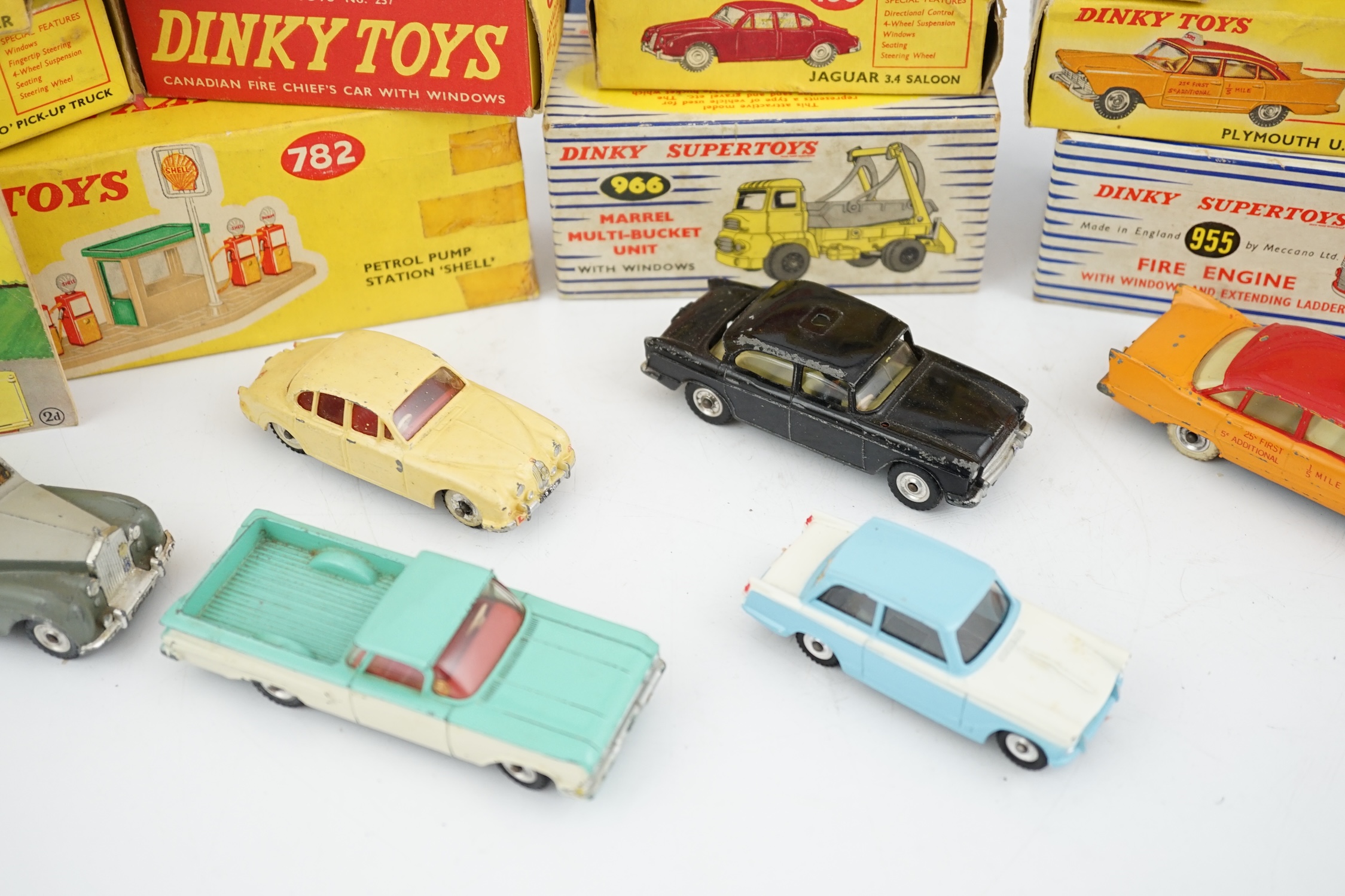Eleven boxed Dinky Toys; a Triumph Herald (189), a Plymouth U.S.A. Taxi (265), a Chevrolet ‘El - Image 4 of 8