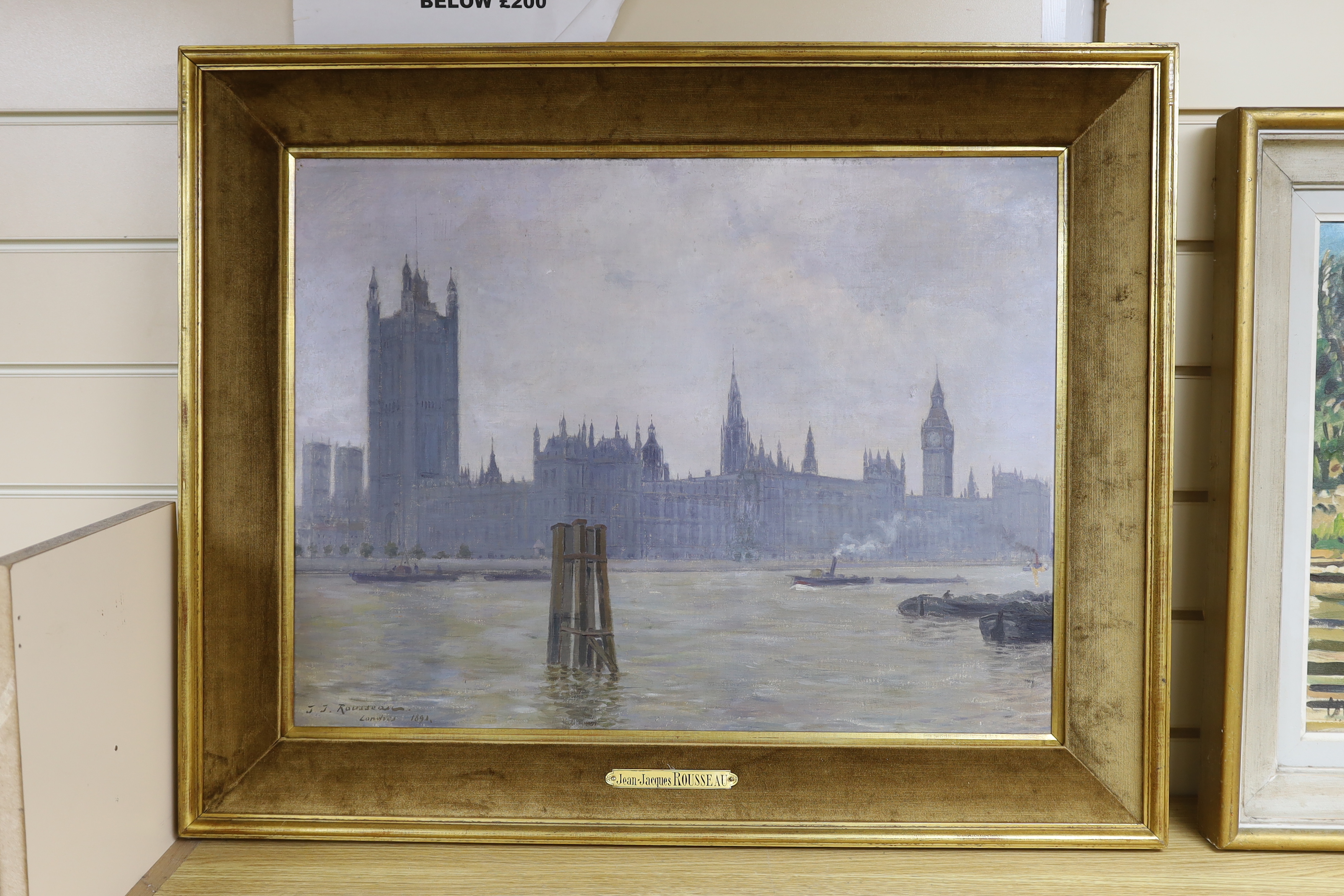 Jean-Jacques Rousseau (French, 1861-1911), oil on canvas, ‘Londres 1891’, The Houses of Parliament - Image 2 of 3