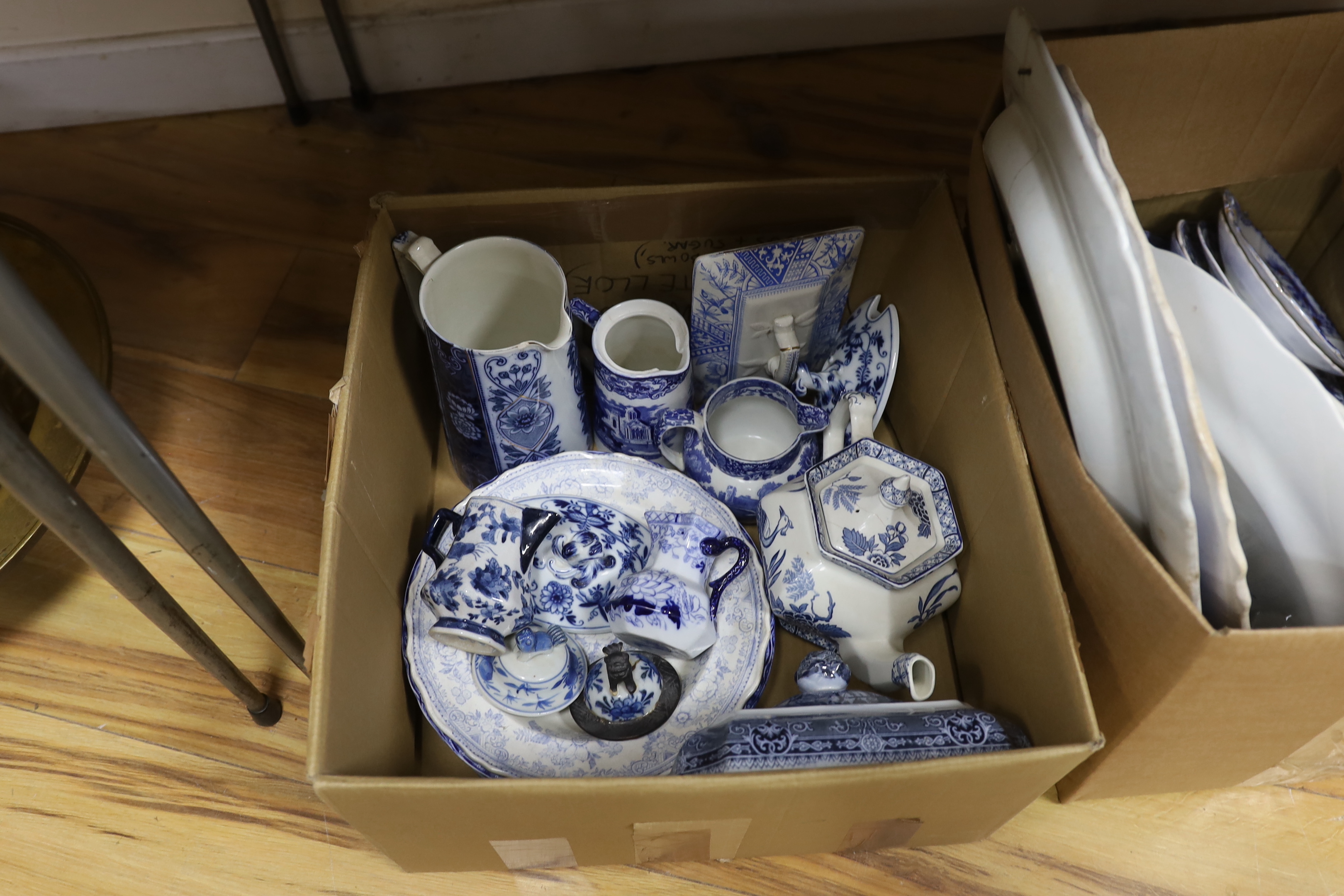 A collection of 19th / 20th century blue and white pottery including platters, tureens and jugs - Image 2 of 4