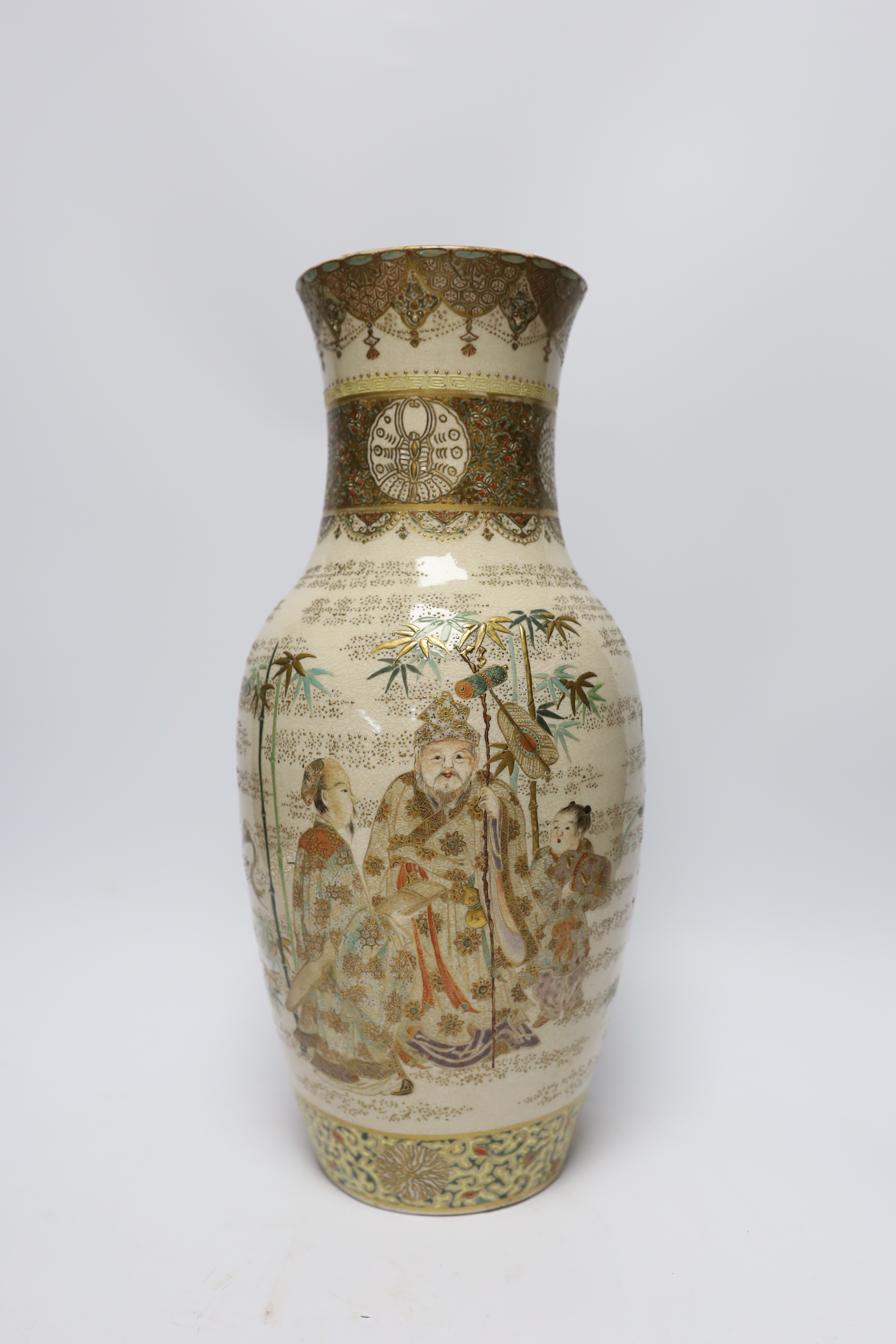 A 19th century Satsuma vase, two ochre pottery vases and a fish designed bowl, (purported to come - Image 9 of 11