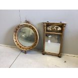 A Regency giltwood pier mirror, inset verre eglomise panel depicting 'Harvest', height 58cm together