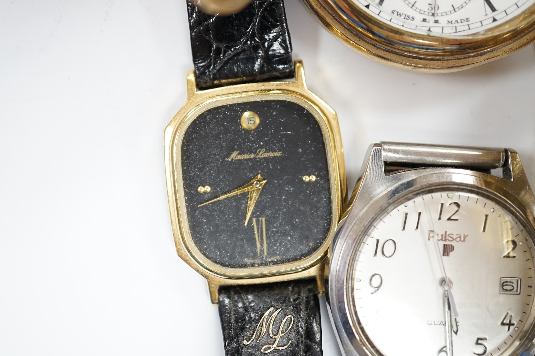 A small group of assorted wrist and pocket watches including a gold plated hunter and a Roamer - Image 5 of 7