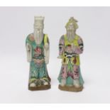 Two late 18th century Chinese enamelled porcelain figures of immortals, 19cm high