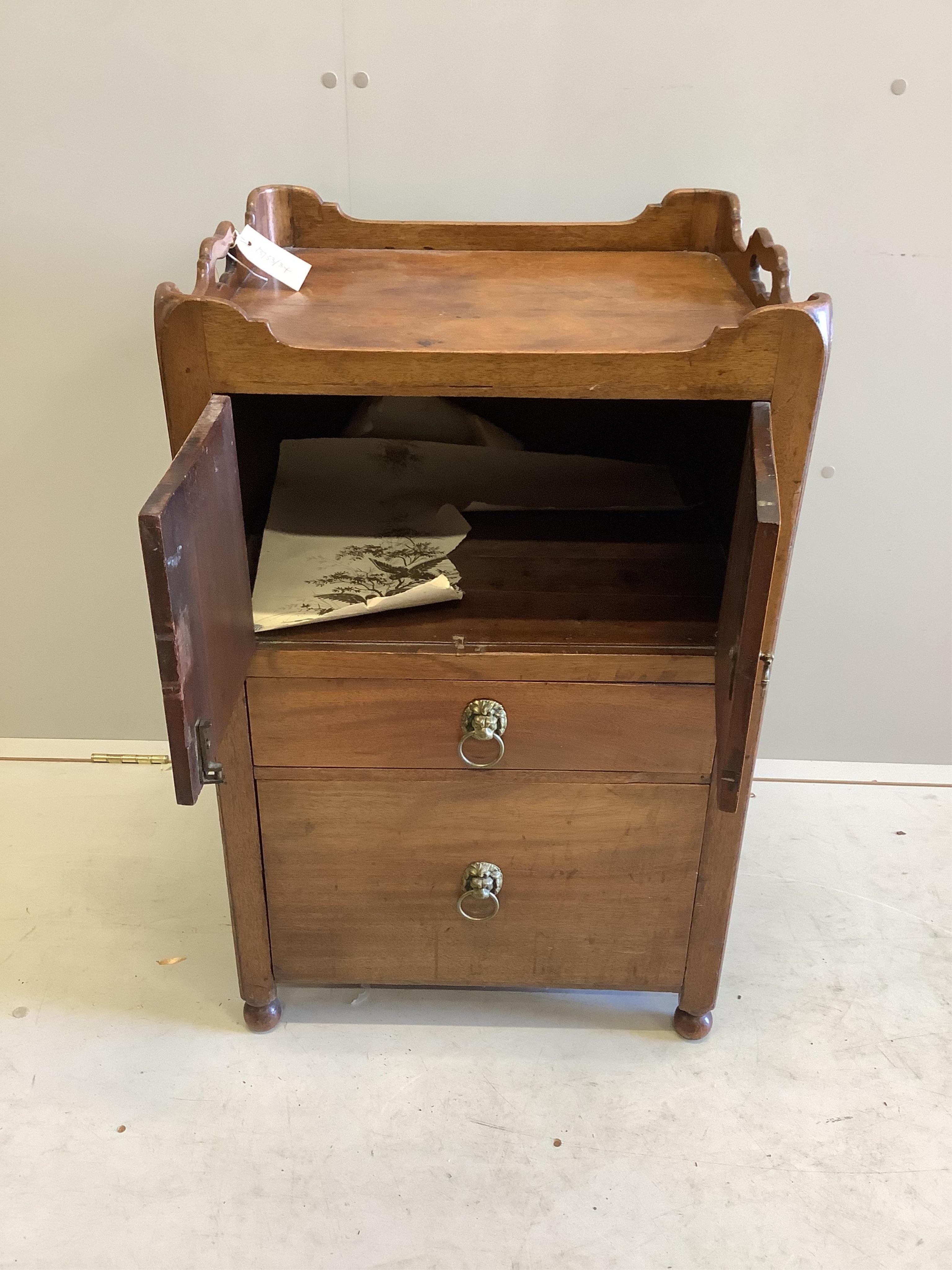 A Georgian mahogany tray top commode now converted with drawer and cupboard, width 50cm, depth 45cm, - Image 2 of 2