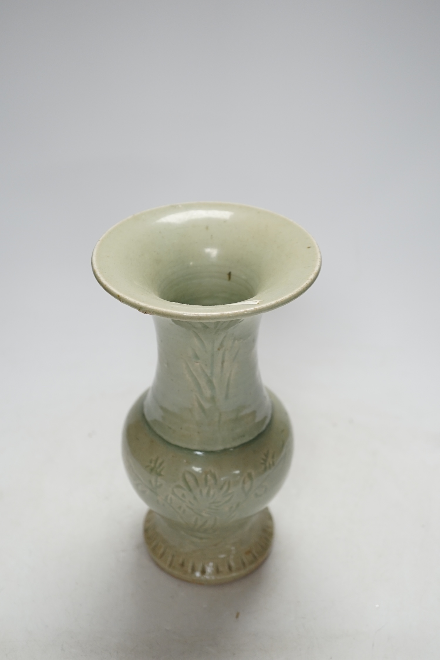 A Chinese celadon small yen-yen vase, probably Yuan dynasty, 23cm - Image 4 of 5