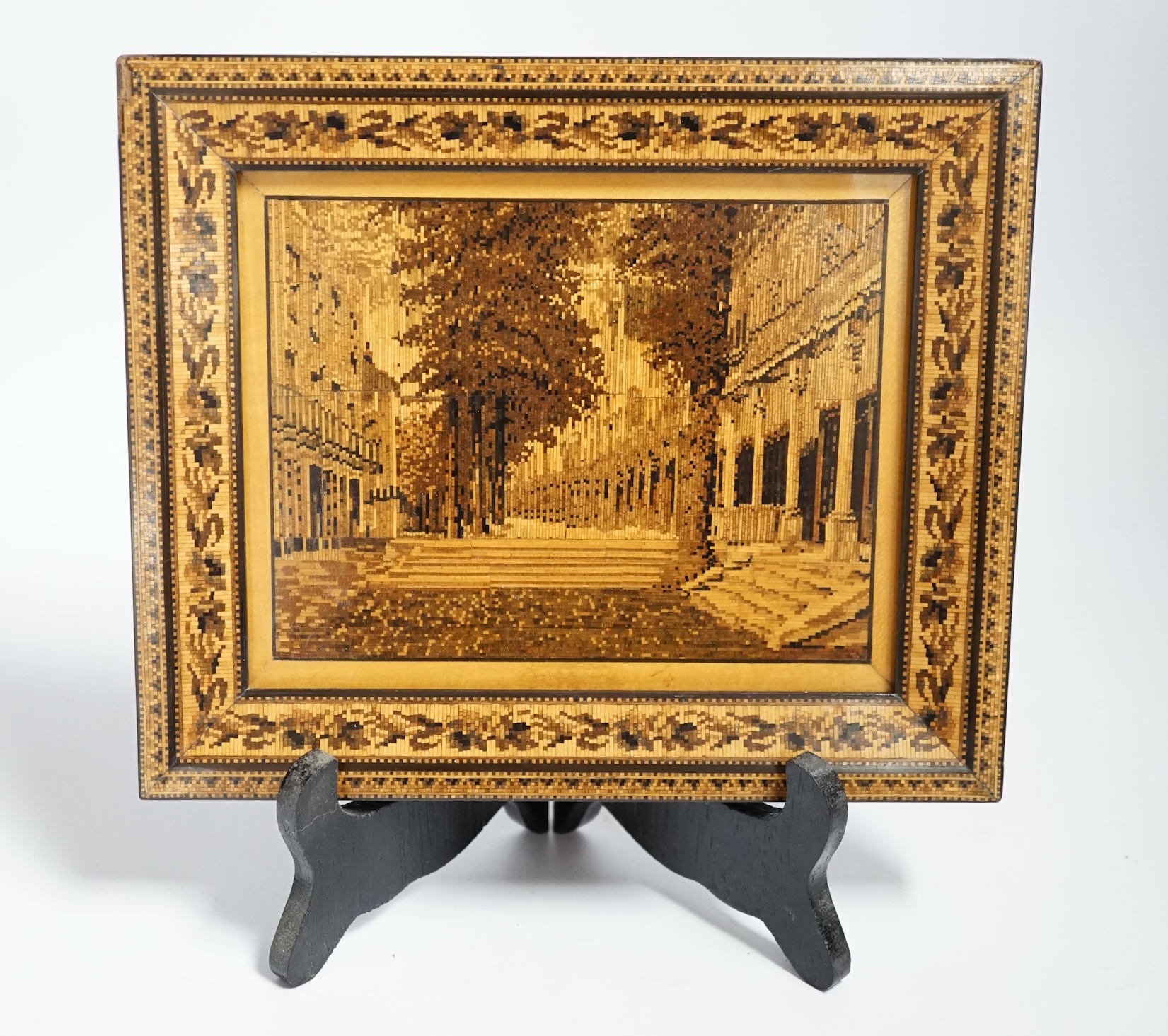 A Tunbridge ware picture, View of The Pantiles, 18.5cm high
