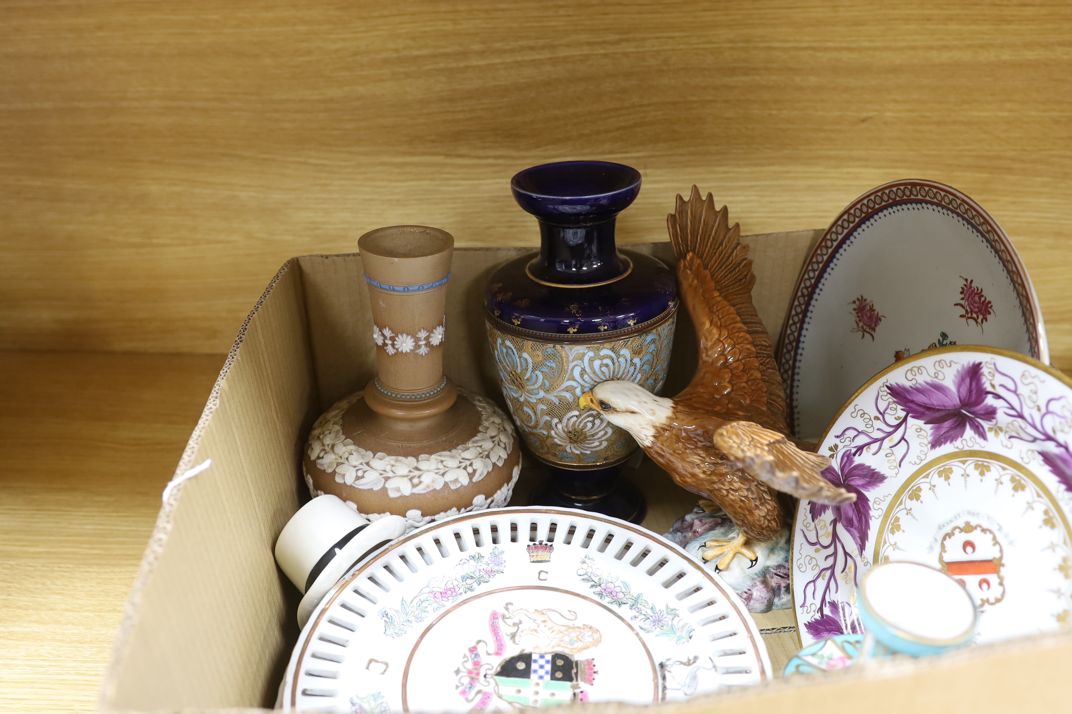 Two Doulton vases, a Beswick eagle, armorial plates, a vase and an advertising top hat - Image 4 of 4