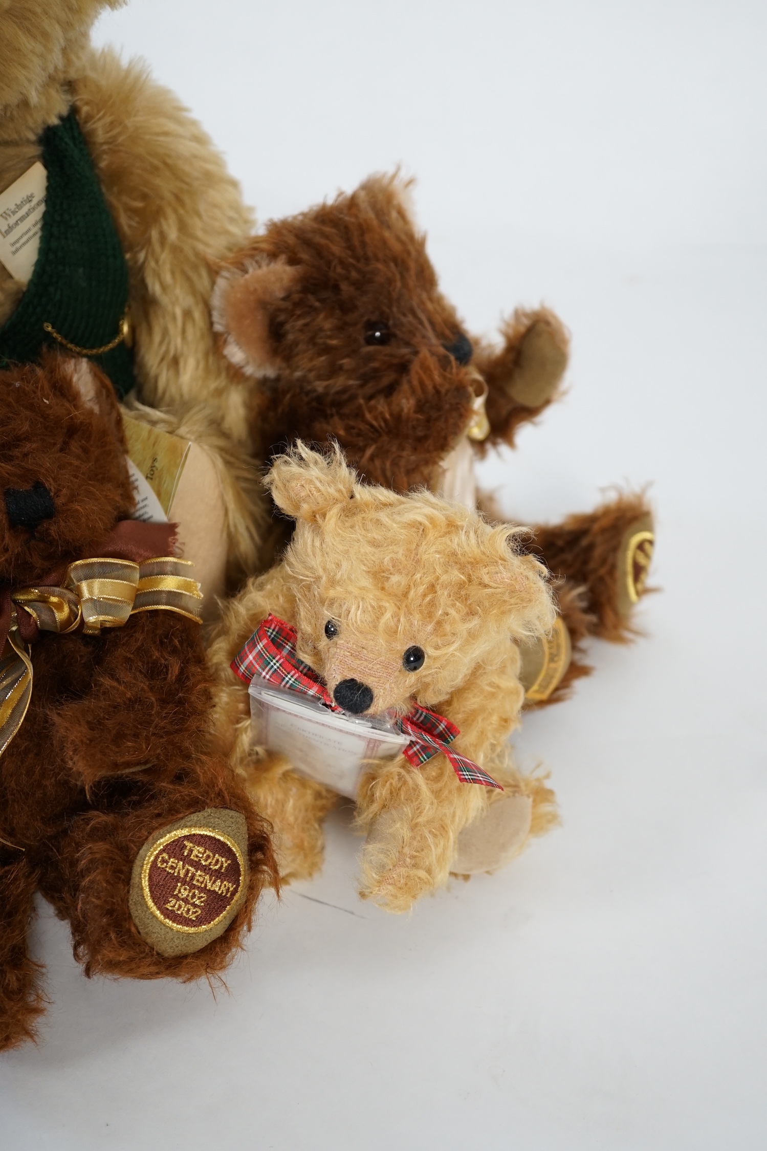 A large 1906 Steiff orange label, two Merrythought John Lewis bears, a black Merrythought bear, an - Image 3 of 5