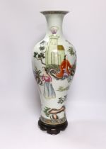 A Chinese European subject famille rose vase, with stand, 45cm high including stand