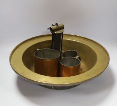 A miner's brass Davy lamp, signed E.Thomas & Williams, a large brass bowl and three graduated copper