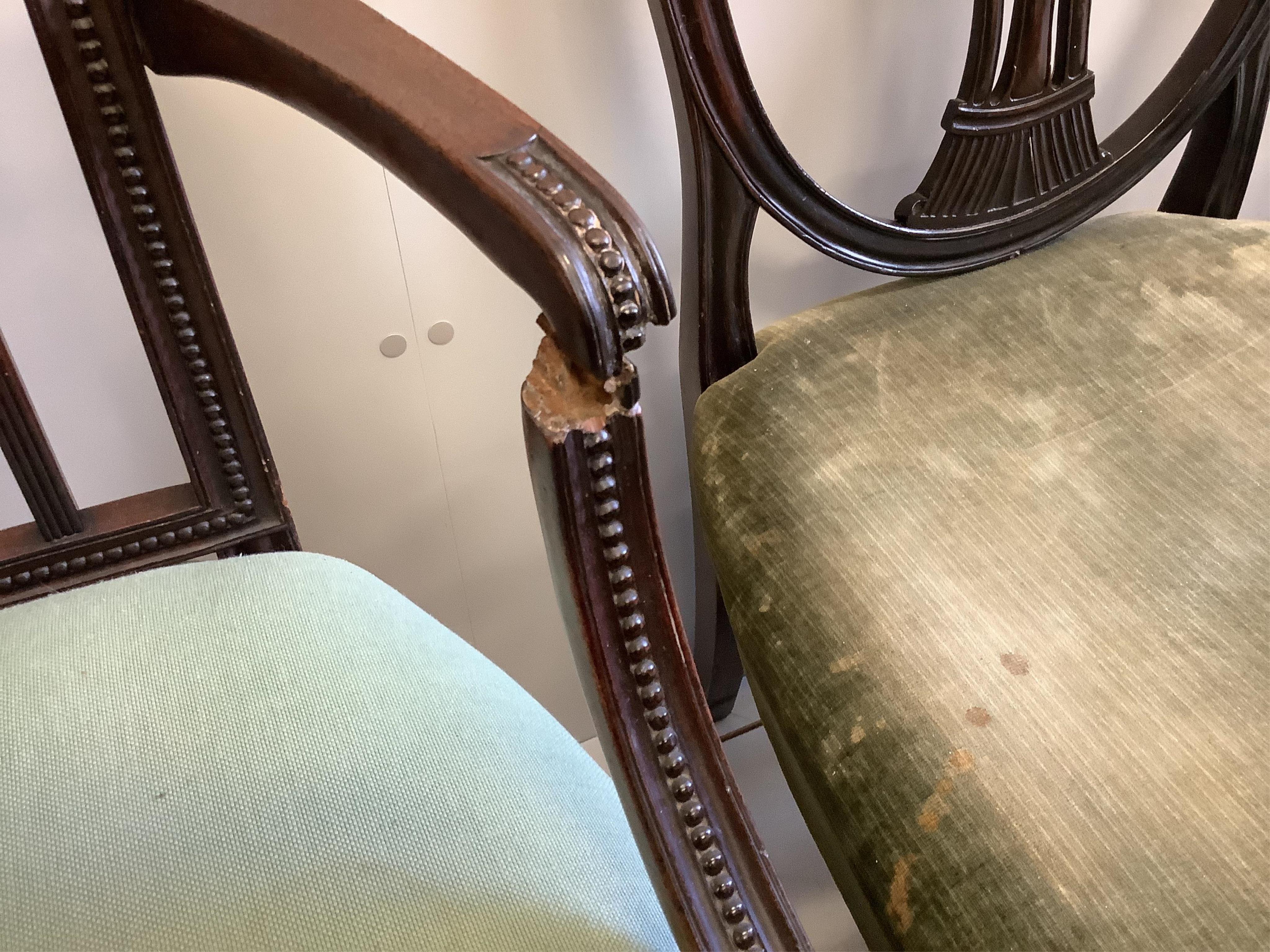Two Hepplewhite period mahogany dining chairs, a 19th century Sheraton design elbow chair, a pair of - Image 3 of 3