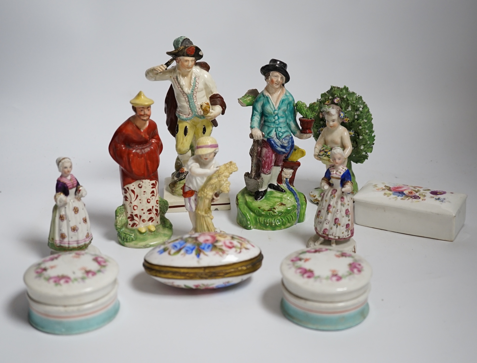 A group of early 19th century and later Staffordshire and other figures, Staffordshire enamel