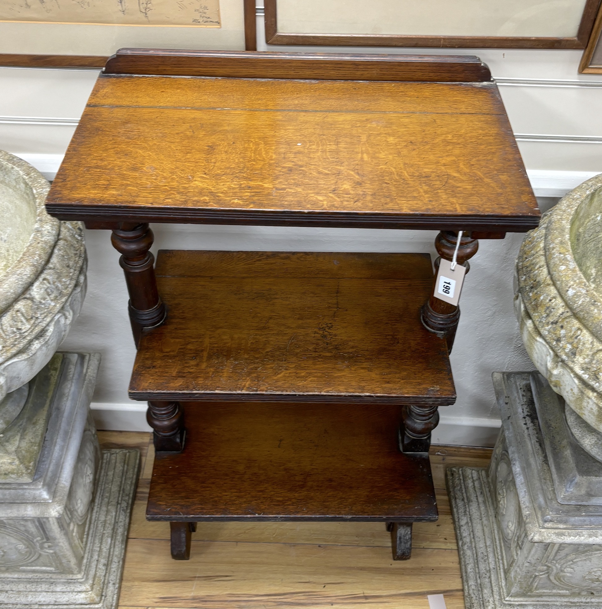 A Victorian oak rectangular three tier lectern, width 61cm, depth 34cm, height 110cm - Image 2 of 2