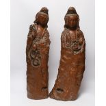 Two large Chinese rootwood figures of Guanyin, 57cm high