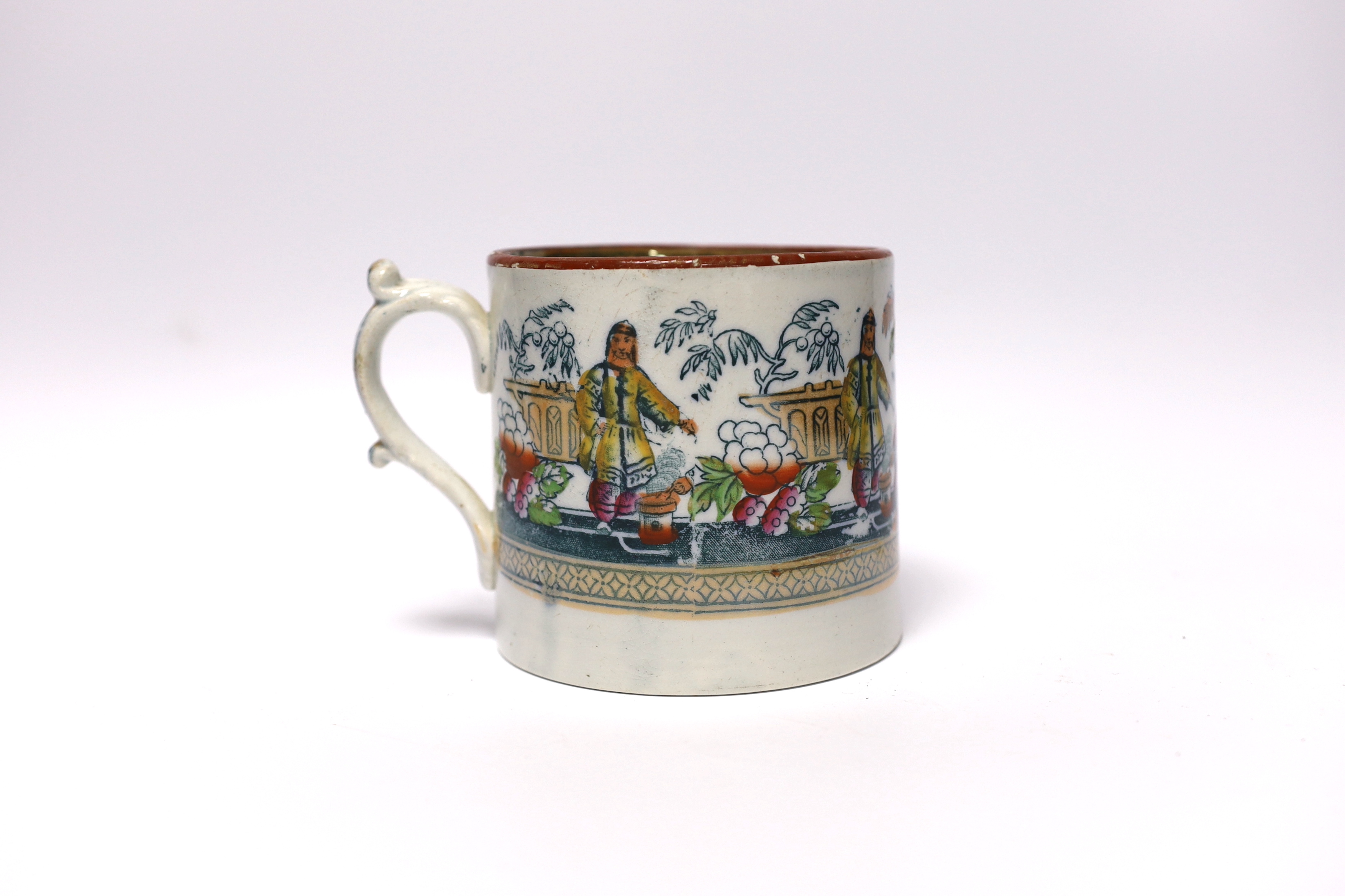 An early 19th century Staffordshire pearlware cylindrical large tankard decorated with Chinese - Image 2 of 5