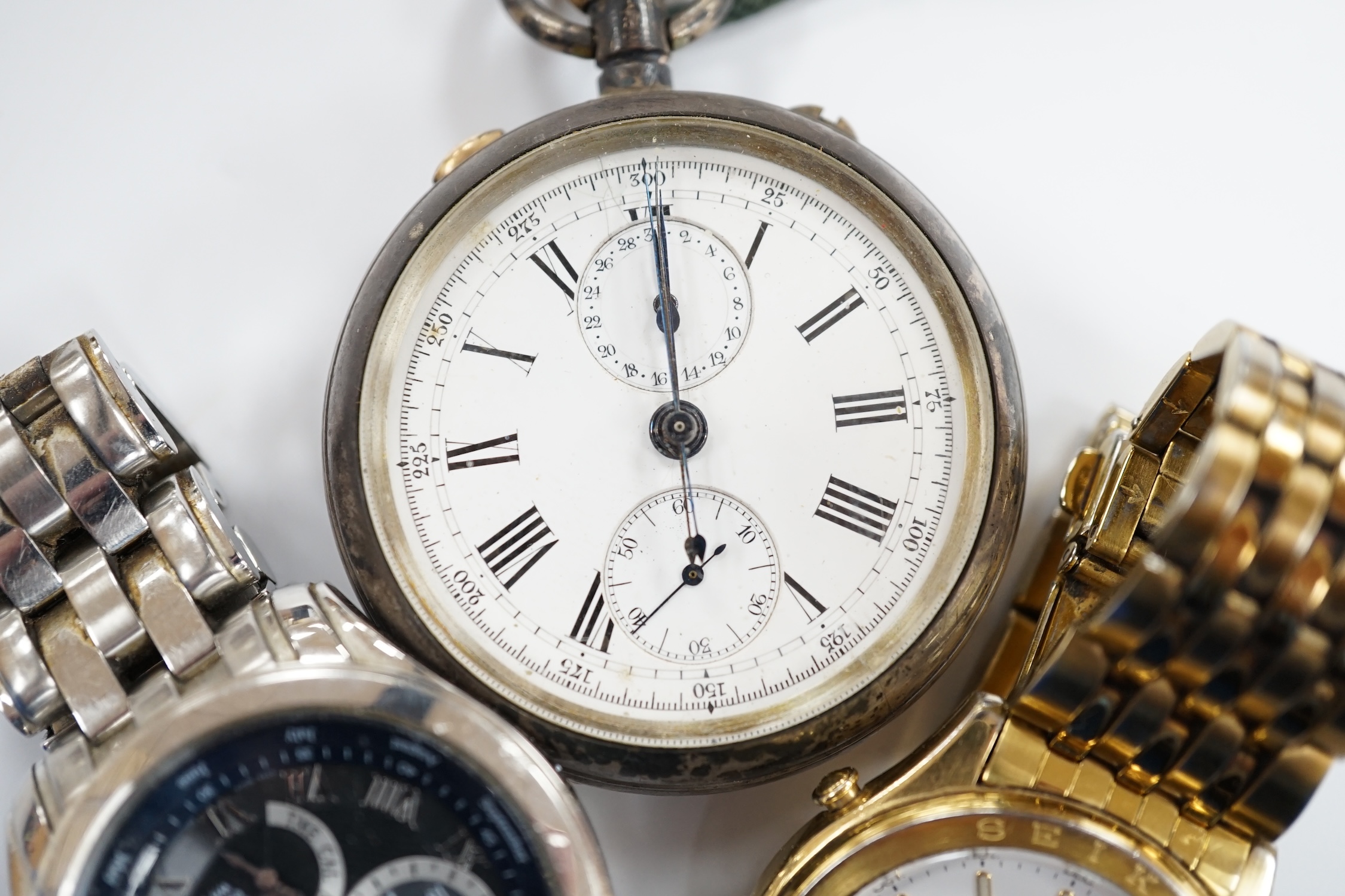 A 19th century Swiss 935 white metal open face keyless chronometer pocket watch, together with a - Image 2 of 4
