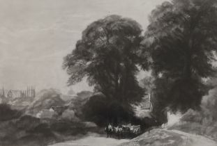 Sir Frank Short RA (1857-1945), etching, Horse and cart on a pathway, signed in pencil, print held