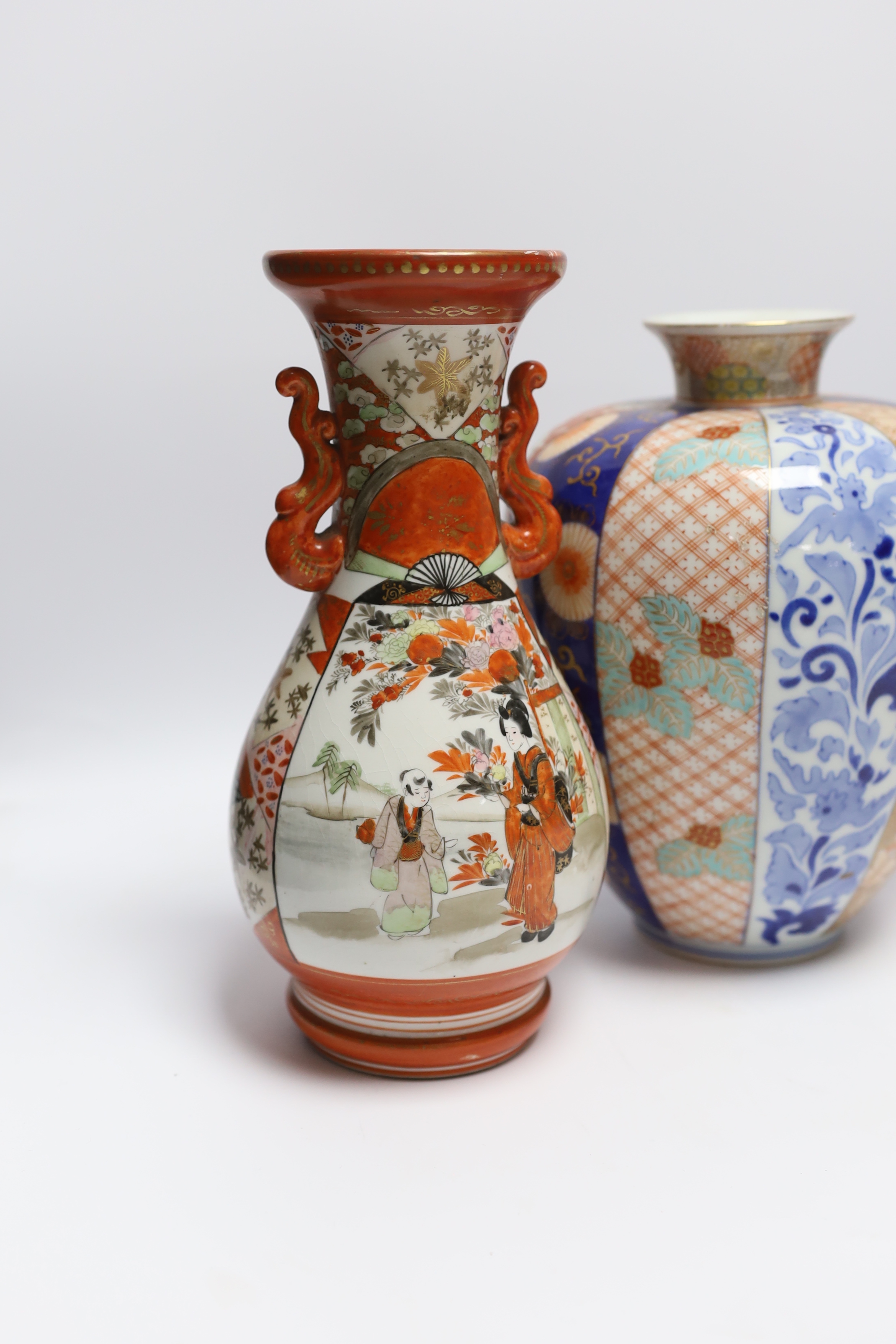 A pair of Japanese Imari vases, by Fukagawa and a pair of Kutani vases, Meiji period, tallest 25cm - Image 2 of 7