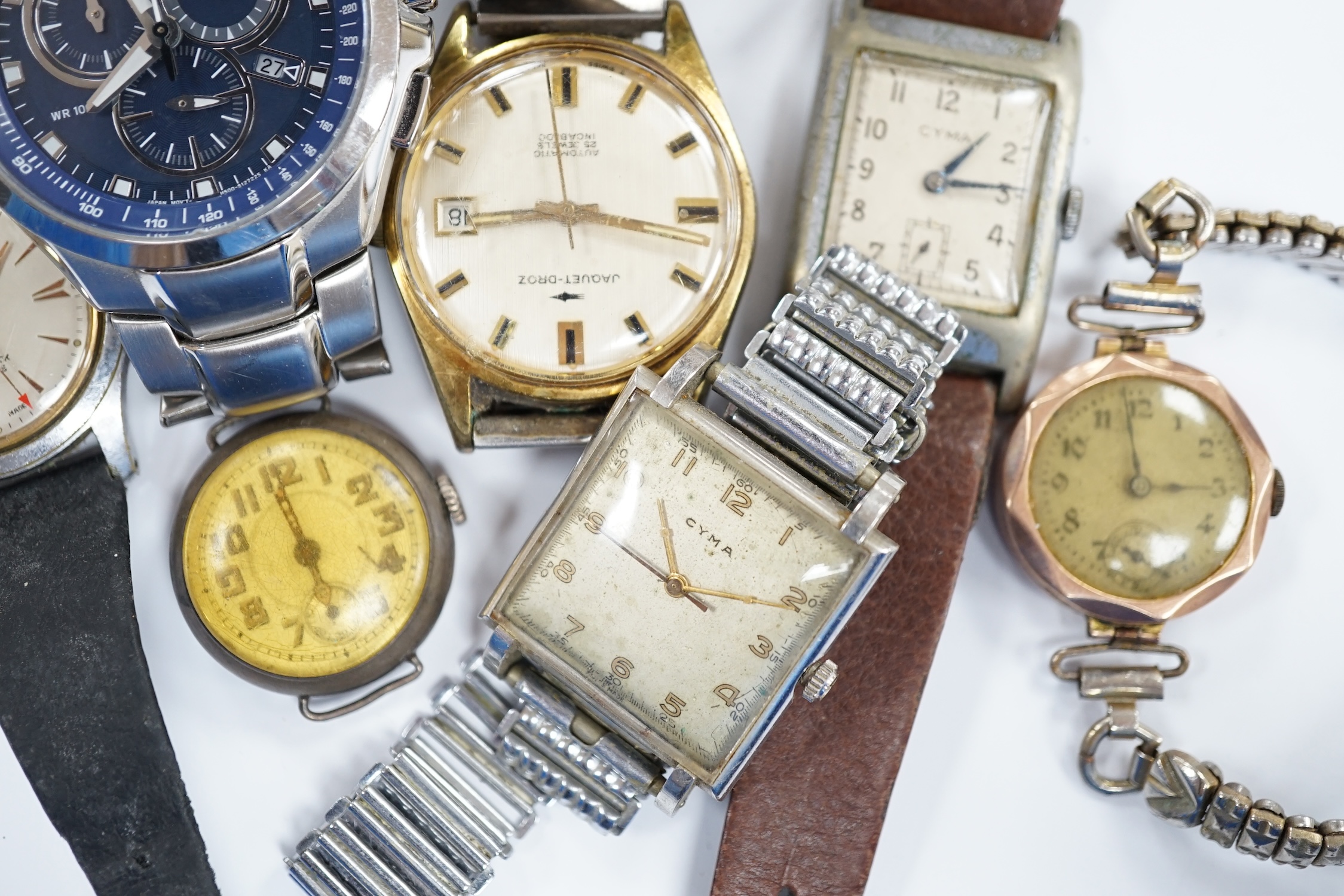 A group of assorted mainly steel wrist watches including three Cyma, a Roamer and modern Citizen - Image 5 of 6