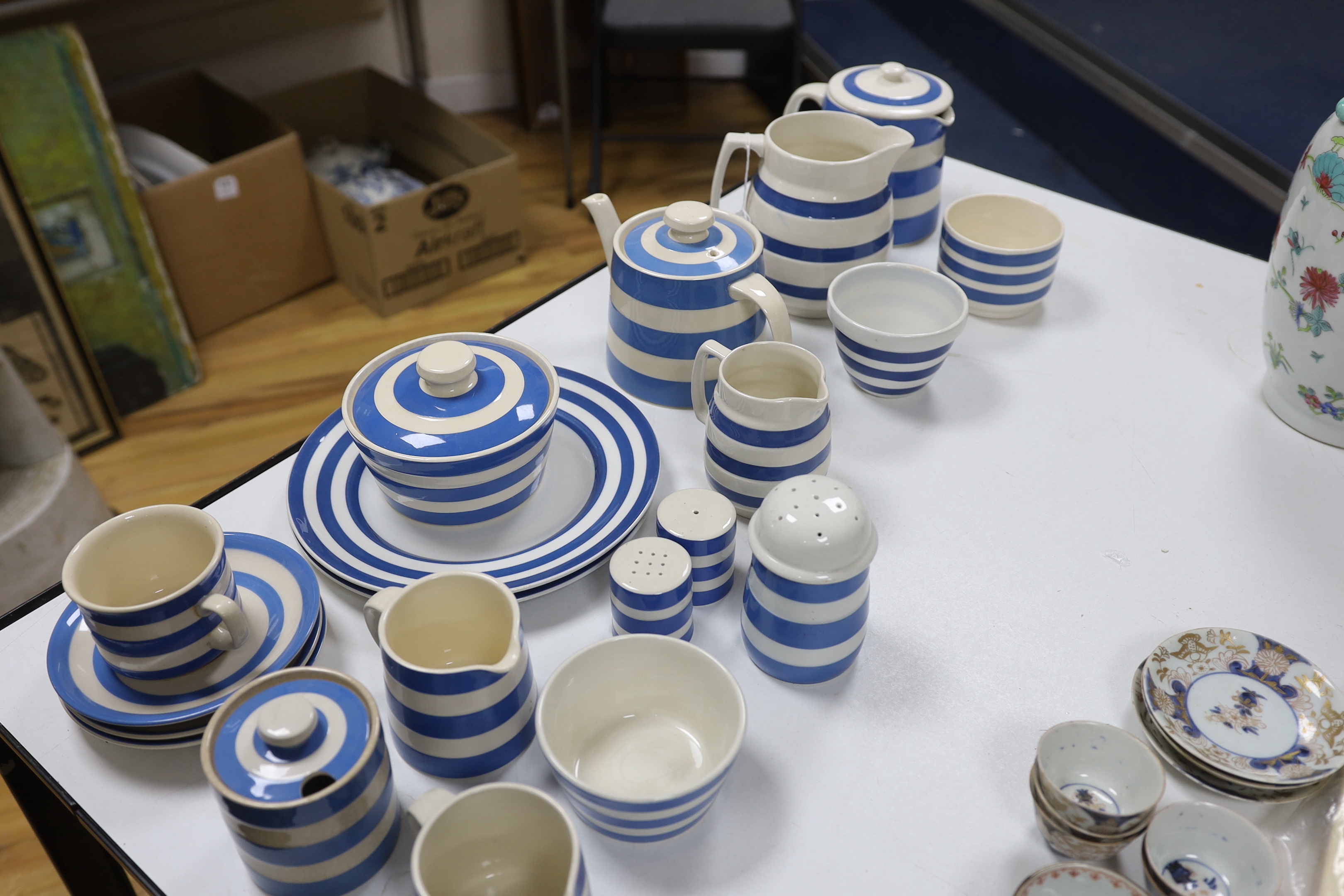 T.G. Green and other Cornishware including; a teapot, two large jugs and three smaller jugs, salt - Image 3 of 4