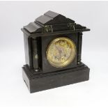 A slate and marble mantel clock with Arabic dial, 29cm high