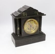 A slate and marble mantel clock with Arabic dial, 29cm high