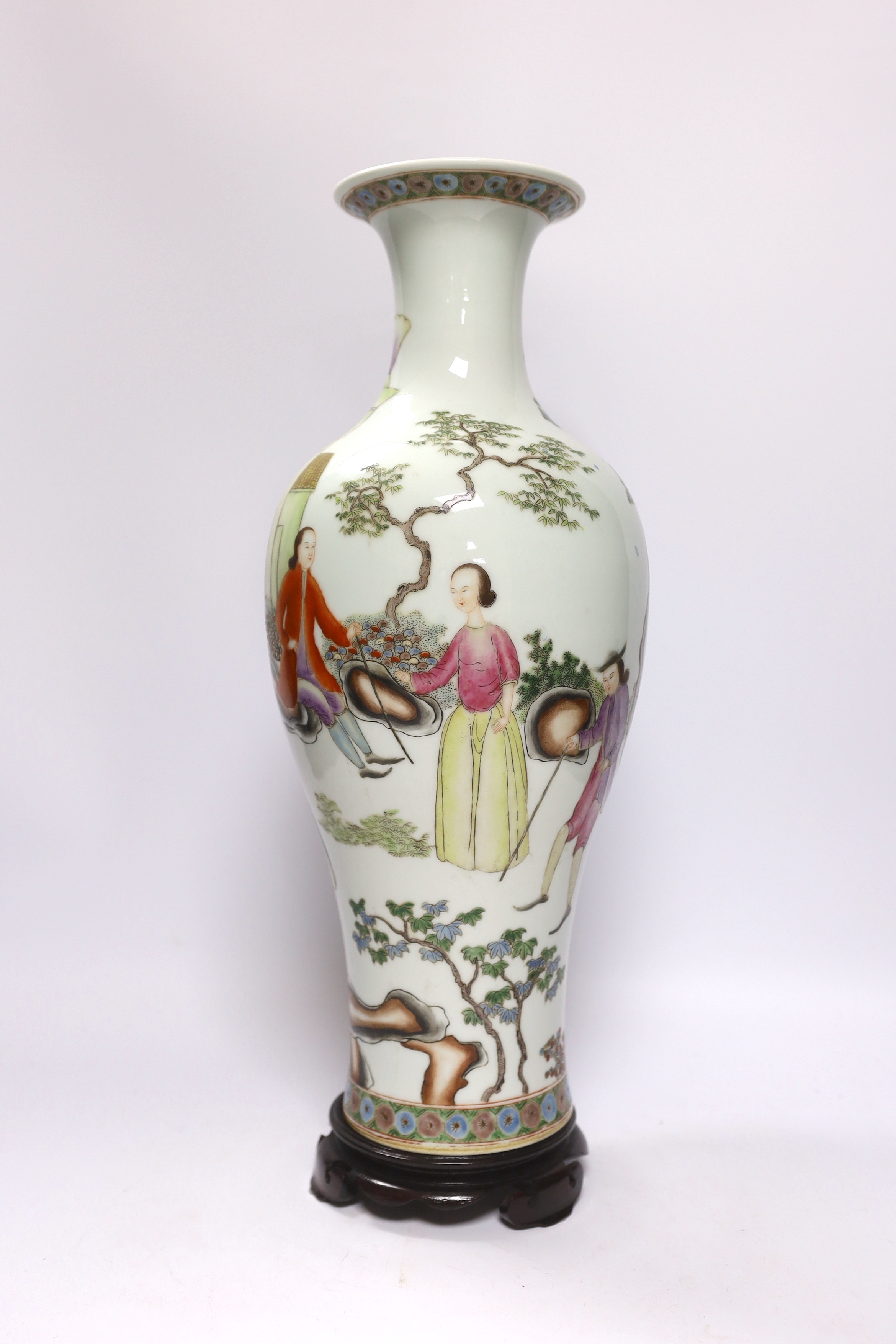 A Chinese European subject famille rose vase, with stand, 45cm high including stand - Image 2 of 5