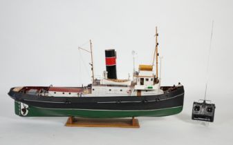 A kit built Maxwell Hemmens pond yacht style model of a 1930s Thames Tug after the firm Watkin &