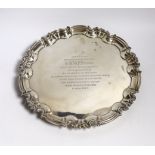 An Edwardian silver salver, with engraved inscription, William Hutton & Sons Ltd, London, 1902, 25.