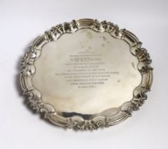 An Edwardian silver salver, with engraved inscription, William Hutton & Sons Ltd, London, 1902, 25.