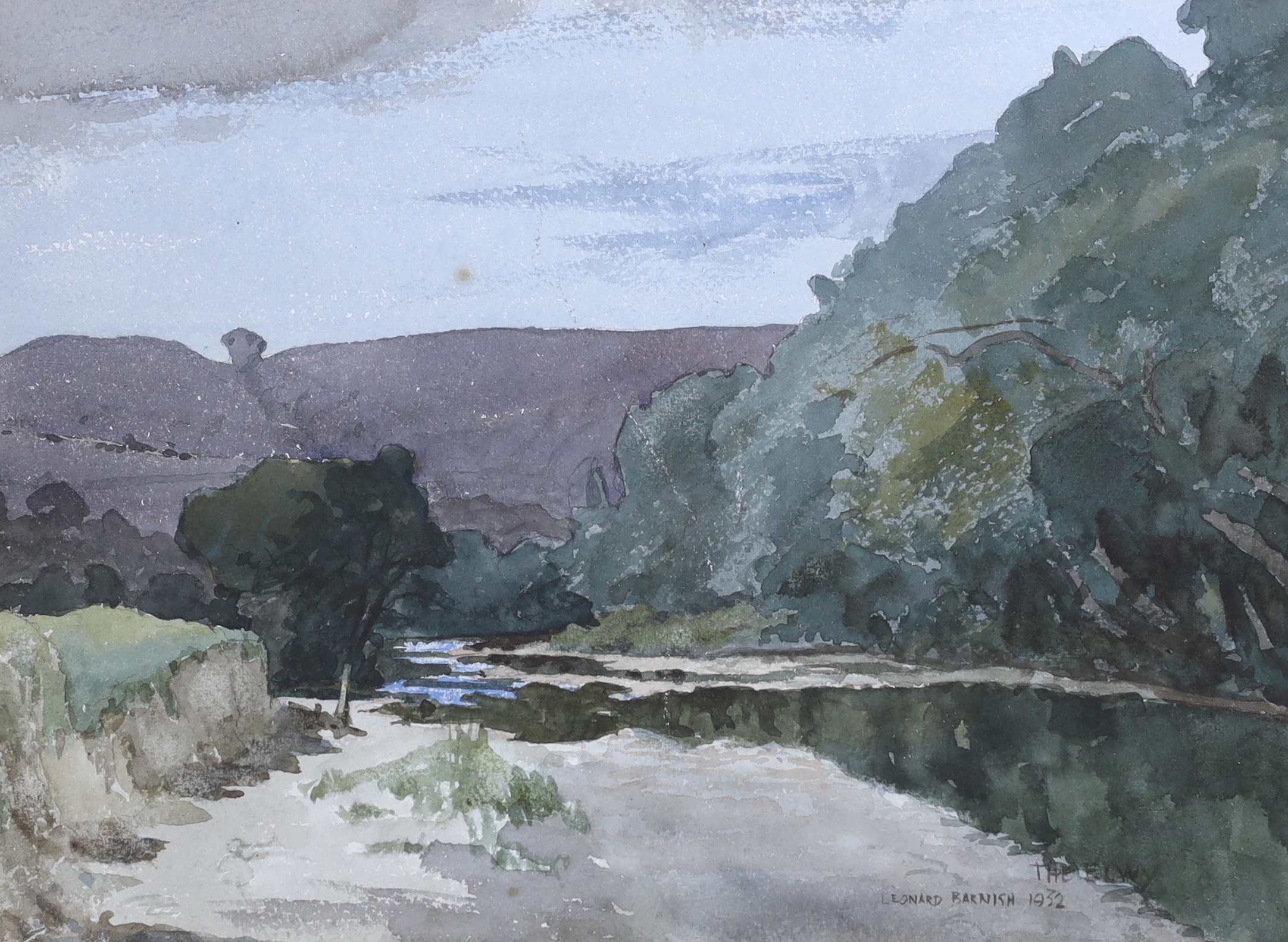 Leonard Barnish (1884-1975), watercolour, Mountainous River landscape, signed and dated 1952, 27 x