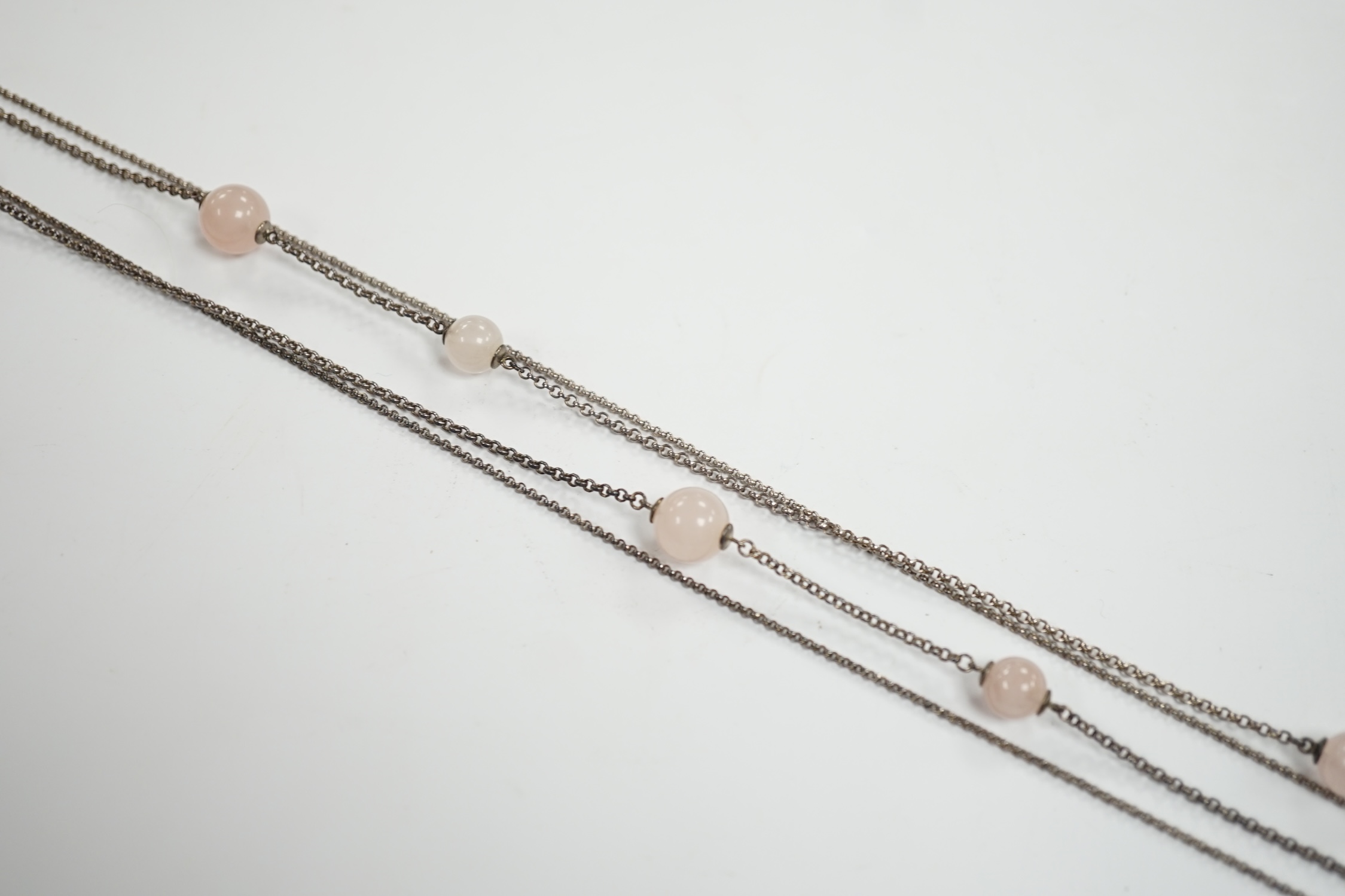 A modern Georg Jensen twin strand silver and rose quartz twelve stone rose quartz sphere set - Image 4 of 4