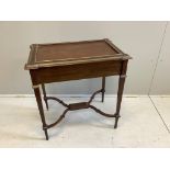 A 19th century French Empire mahogany writing table with gilt brass inlay, frieze drawer with fitted