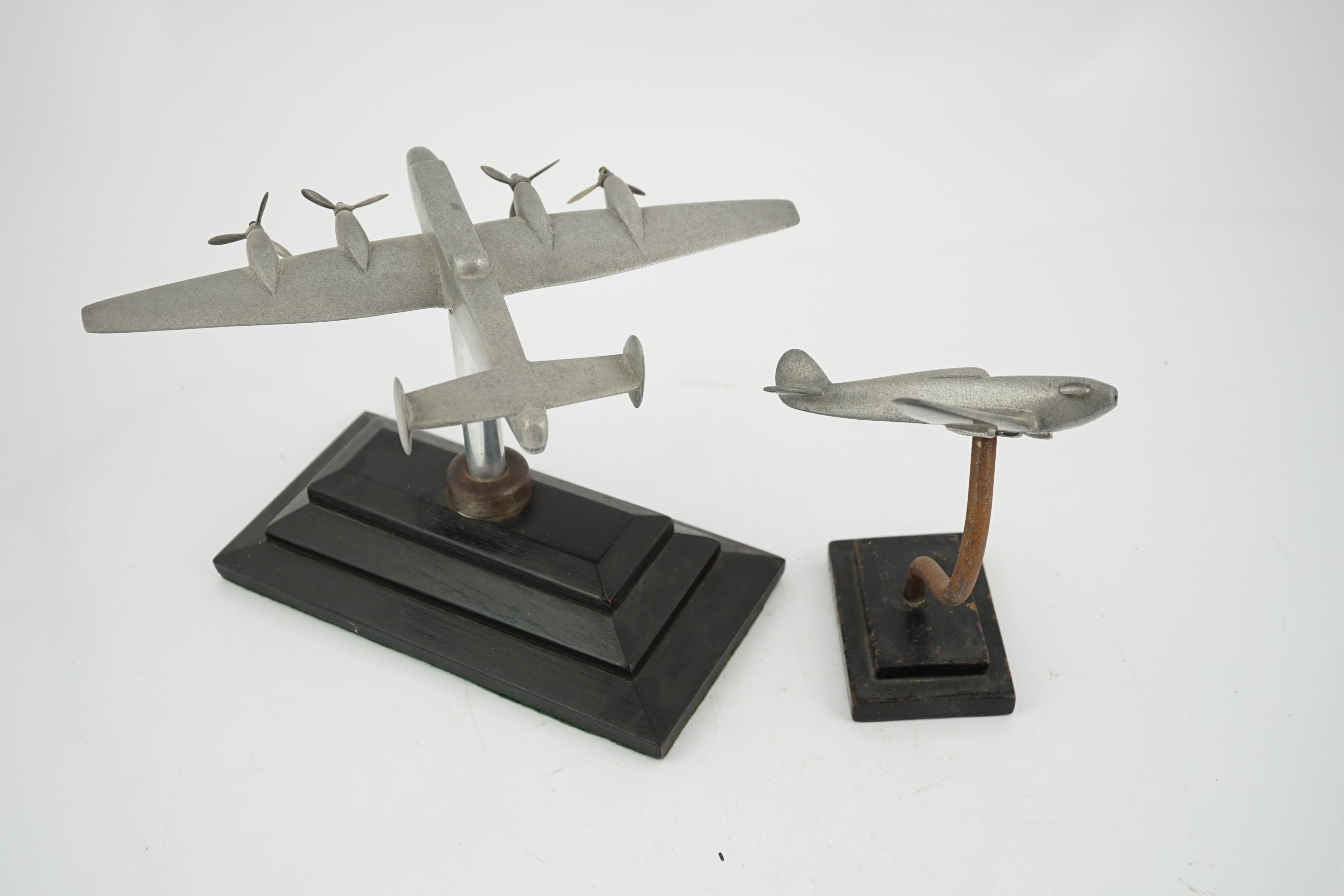 Two cast aluminium military aircraft models mounted on stepped wooden bases; a Halifax bomber, - Image 6 of 6