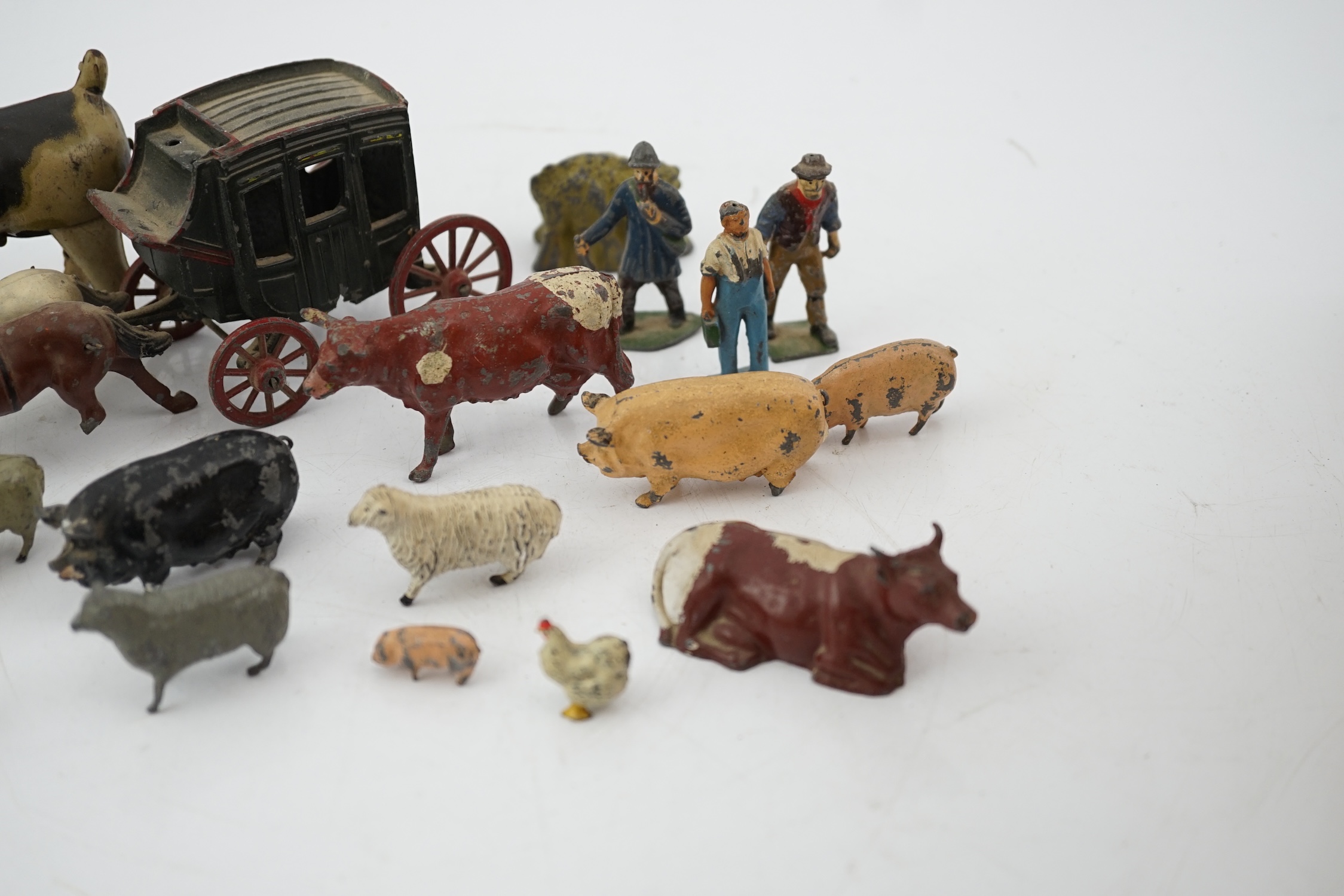 A collection of Britains, etc. lead farm animals and accessories, including the farmer, farmer’s - Bild 13 aus 18